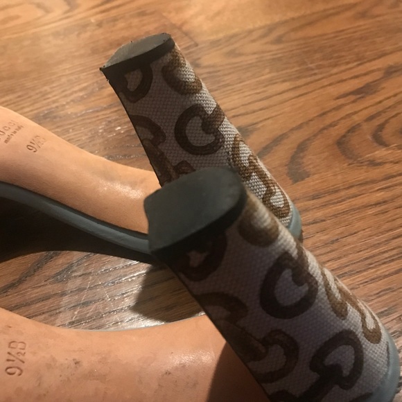 Gucci high block heel horsebit sandals blue brown - Picture 8 of 9